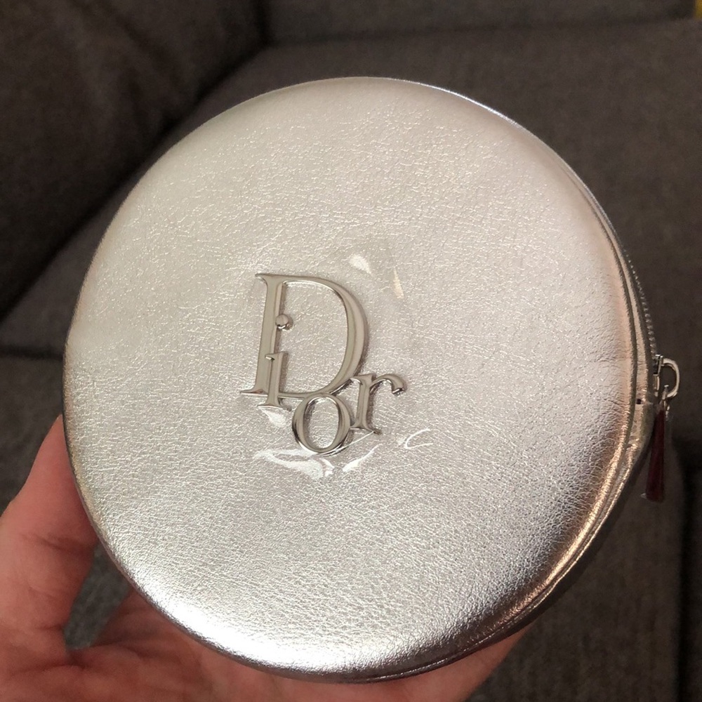 Dior Silver Round Small Pouch Vanity Authentic